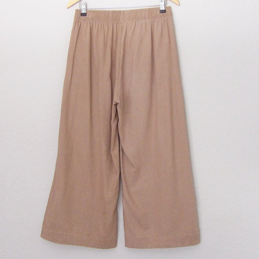 Abercrombie & Fitch Linen Cotton Wide Leg Crop Pull On Pants M Camel Tan Comfy - Picture 4 of 11